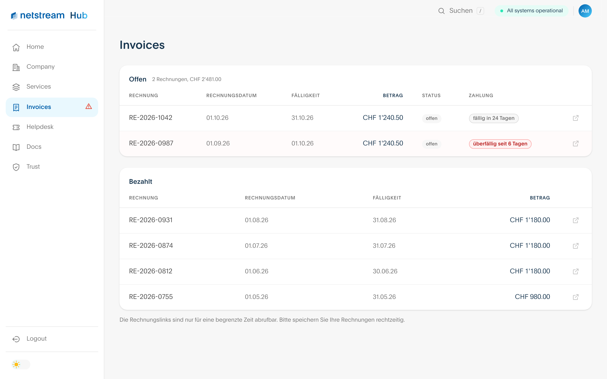 Seite Invoices