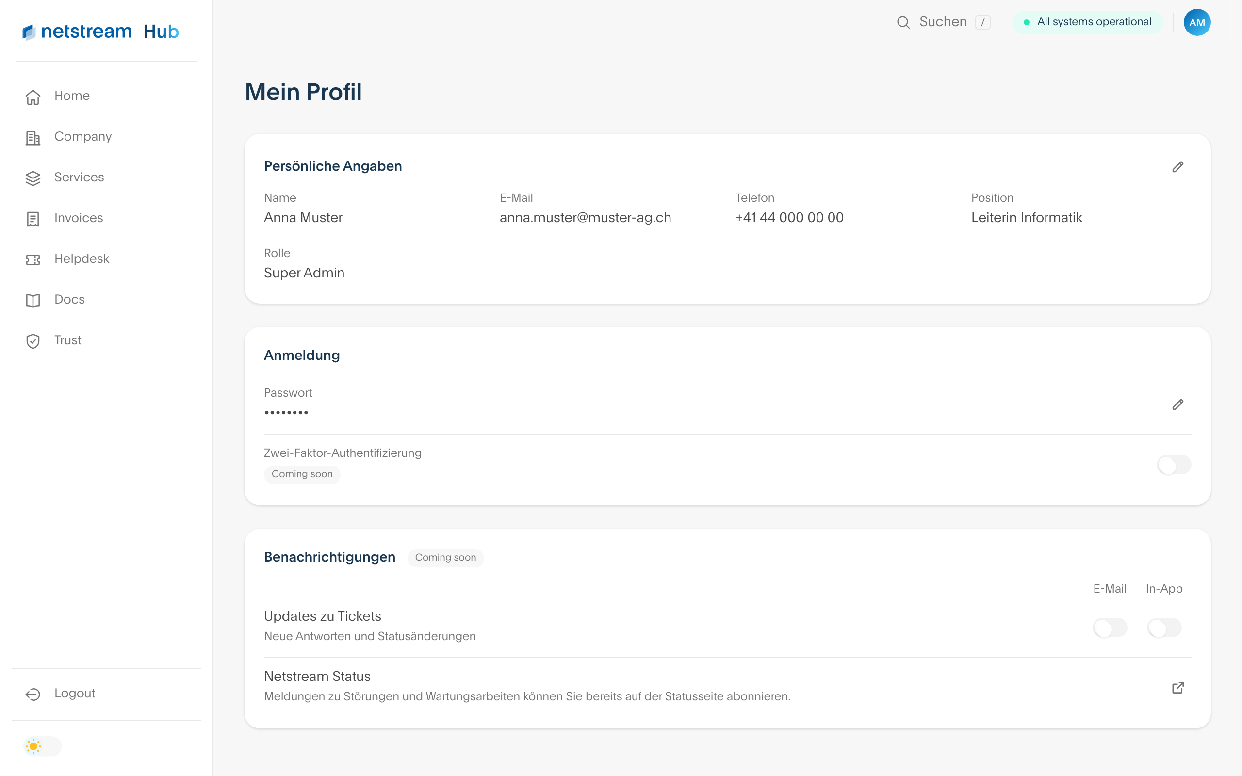 Seite Mein Profil