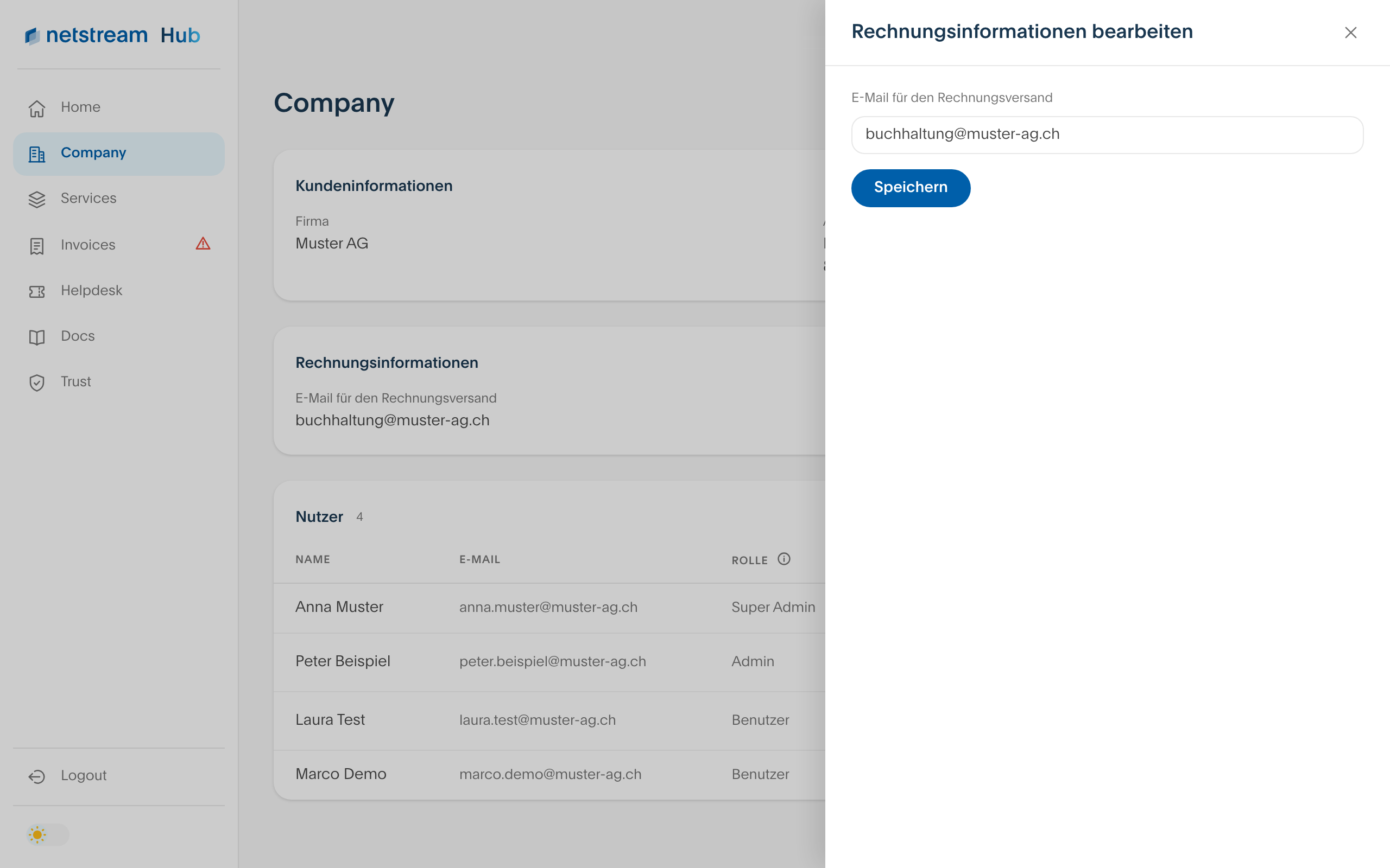 Rechnungsinformationen bearbeiten